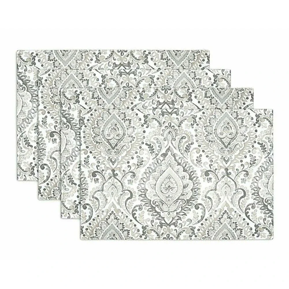 Watercolor Damask Indoor Outdoor Placemats Set of 4 Gray Paisley Beach Summer
